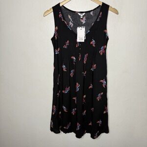New Sonoma Crane Challis Dress Women's XS Sleeveless Black Birds Rayon Pleated